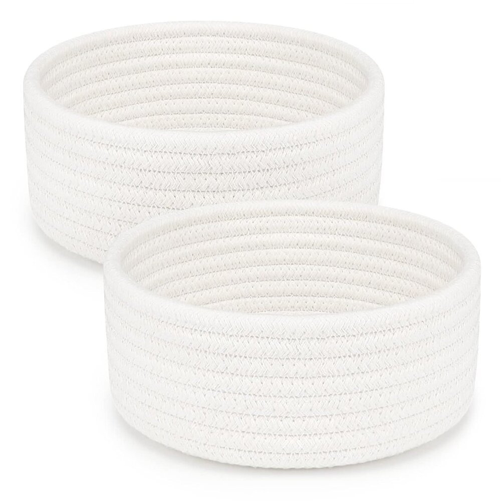 2 Pack Small Baskets, Cotton Rope Woven Basket, Cute Mini Tiny Storage Baskets,